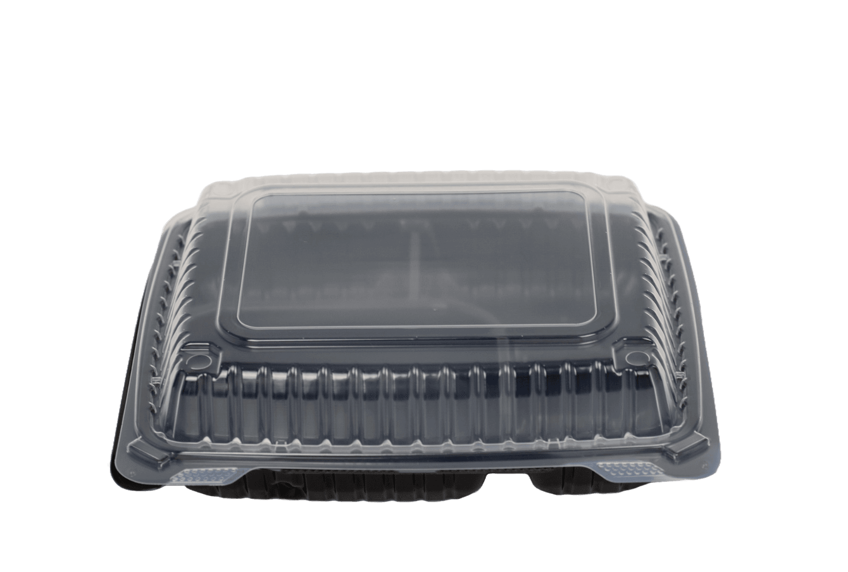 PP Hinged Clamshell Black - Closed with Compartment
