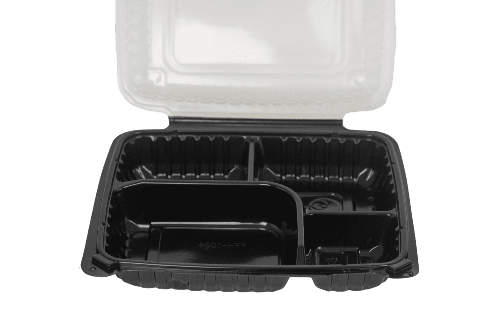 PP Hinged Clamshell Black - Open with Compartment