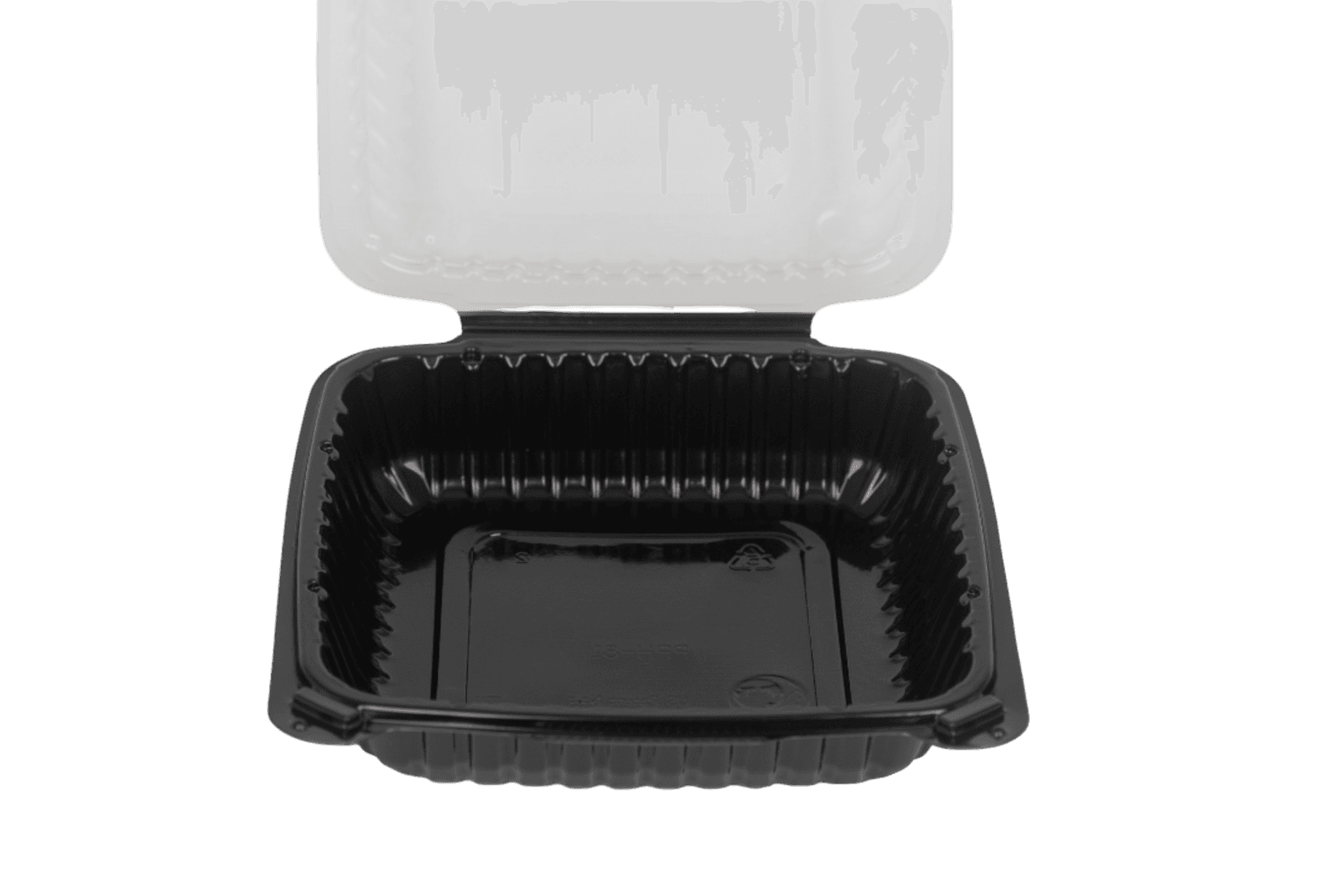 PP Hinged Clamshell Black - Open No Compartment